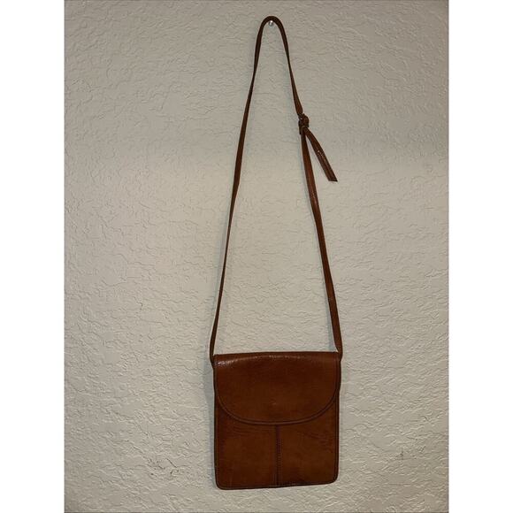 Tano Crunch Leather Crossbody Bag Brown Flap Vintage Minimalist Unisex - Picture 2 of 9
